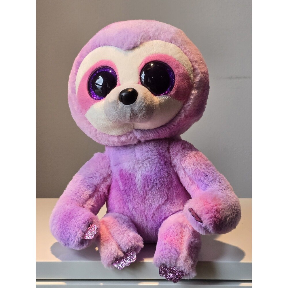 Ty Beanie Boo Dreamy Sloth Medium 9" Pink Purple Glitter Eyes Plush